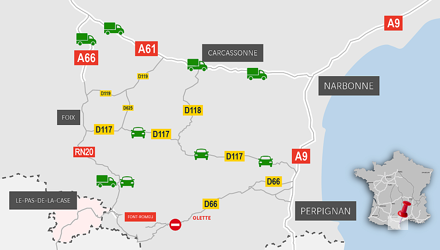 CARTE. RD66 fermée entre Perpignan et Font-Romeu : un axe majeur coupé jusqu'au vacances d’hiver ?